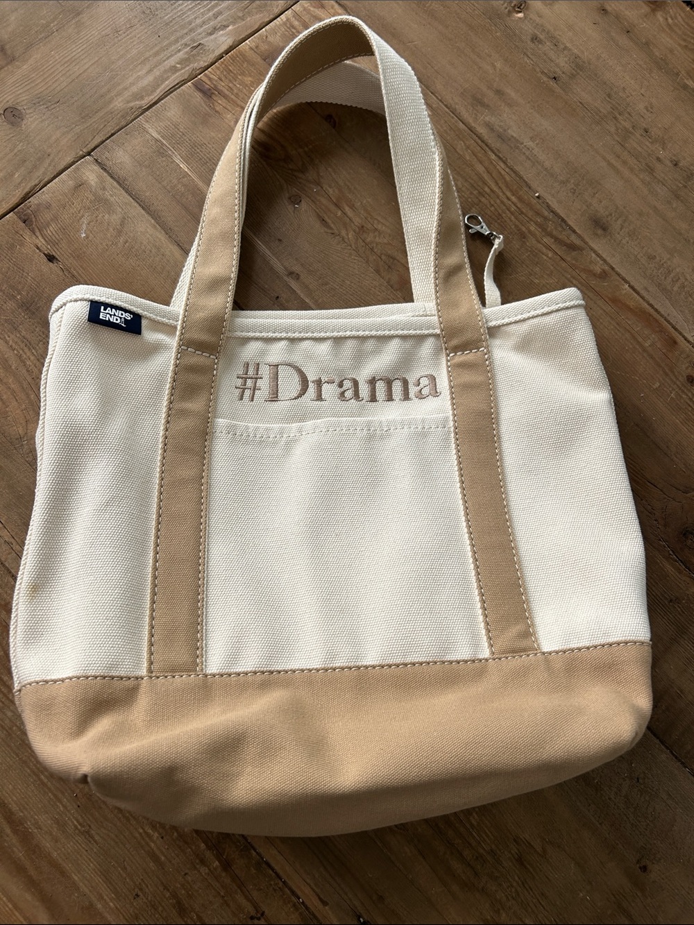 Lands' End Cream & Tan Canvas #Drama Tote